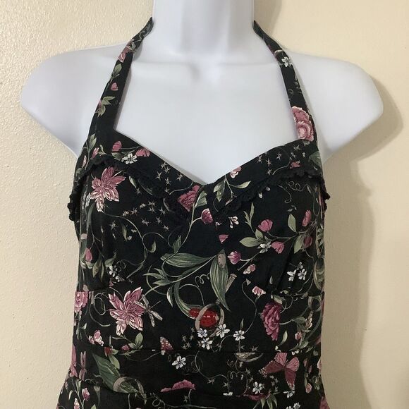 Hot Topic Black Novelty Bug Print Gothic Pin Up Rockabilly Halter Swing Dress M - Picture 2 of 10